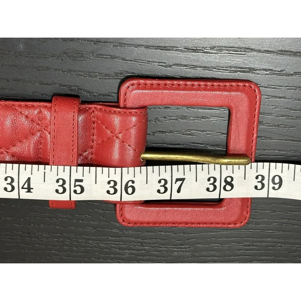 Vintage Talbots Red Quilted Leather Wide Statement Belt Size Large 80s 90s Retro